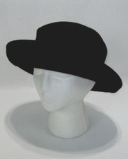 Amanda Smith Black Wool Dress Hat Italy Derby Bowler Rolled Brim 21" in Cir.