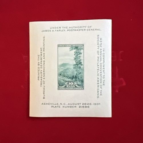 Society Of Philatelic Americans Issue 1937 Asheville NC GSM Souvenir Sheet MNH - Picture 2 of 5