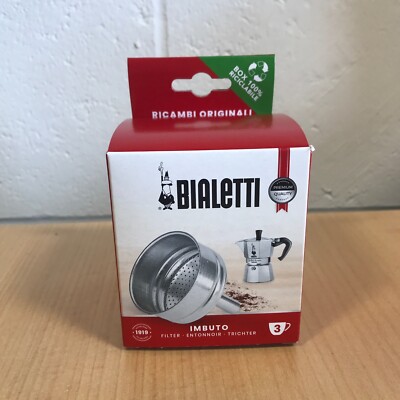 Bialetti 3 Tassen Mokka Express Topf Trichter Filter - Brandneu Verpackt - Made in Italy