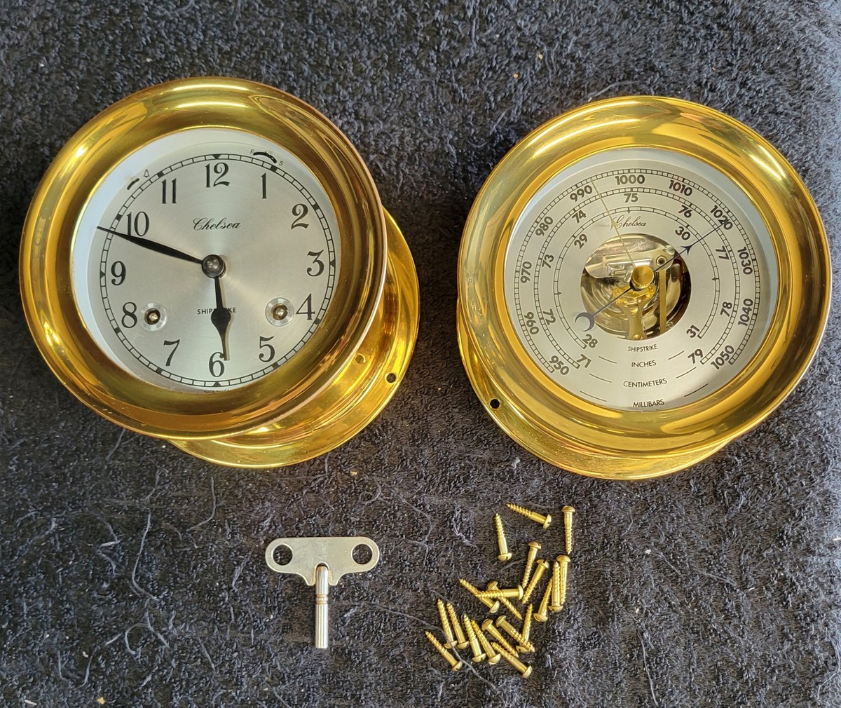 ヴィンテージ TMHOP STRIKING 置き時計 ゴールド スイス製 Chelsea Shipstrike Clock With Matching Barometer 4.5