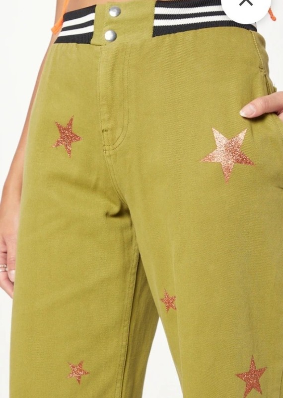 Nasty Gal Star Pants Wide Leg Olive Boho/Rave Cropped Size US 4, UK 6