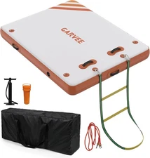 10x10FT Inflatable Floating Dock, Inflatable Dock Water Platform Mat with Ladder