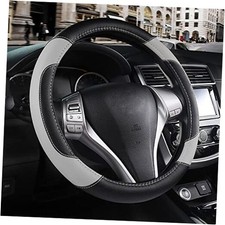 Leather Car Steering Wheel Cover, Non-Slip Car Wheel Cover Protector Grey