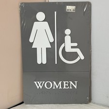 9x6" Women s / Handicapped Bathroom Restroom Signs Grey / White No Drill