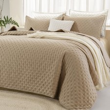 Andency Beige King Size Quilt Bedding Set 106x96 Inch , 3 Pieces Soft Lightweig