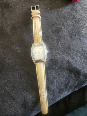 Bijoux Terner Quartz Watch with White Crocodile-embossed Leather Band
