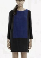 Madewell Silk Blend Blue Black Color Block Sheath Dress Exposed Back Zipper XS
