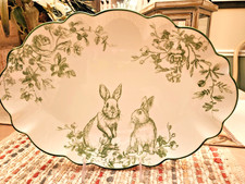 POTTER'S STUDIO SERVING PLATTER CERAMIC RABBITS BUNNY EASTER FLORAL SCALLOPED