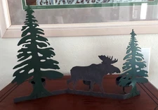 Moose and Trees Tea Light Metal Candle Display Holders Black Green Forest Theme