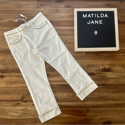 NWT Matilda Jane Enchanted Garden Logan Jeans 8 White Embroidered Crop Pants 