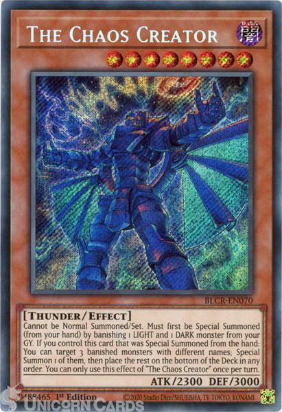 BLCR-EN070 The Chaos Creator :: Secret Rare 1st Edition Mint YuGiOh Card