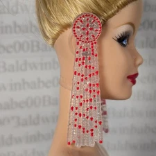 JEWELRY ~ 11.5" FASHION DOLL STEVIE NICKS BELLA DONNA CLEAR RED PLASTIC EARRINGS