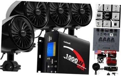 Motorcycle Speakers and Amplifier Audio Sound System, 1000W TJ4-Q Black