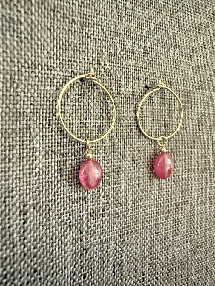 Серьги-кольца из розового сапфира 14k GF изысканные изысканные элегантные - Изображение 4 из 4