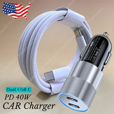 USB C To USB C PD Braided Cord Fast Charger 40W Car Adapter For iPhone 15 16 Pro