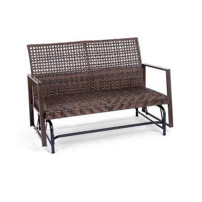 Wicker 2 Person Patio Glider with Double Weaved Wicker Seat, Powder Coated Me...