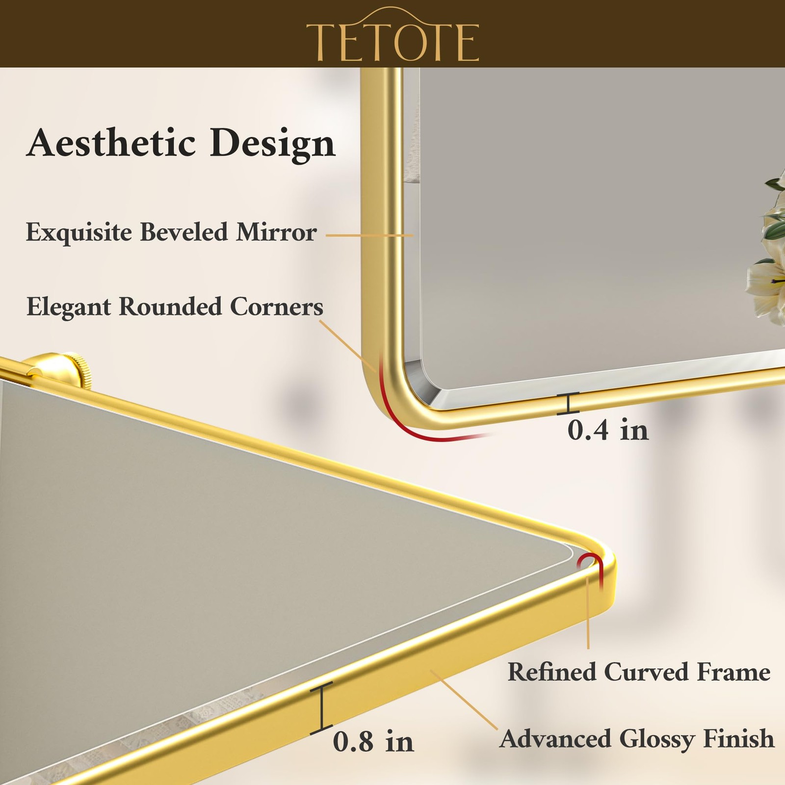Pivot Mirror for Bathroom 20 x 30 Glossy Gold Tilt Rectangle Metal Framed Van... thumbnail 2