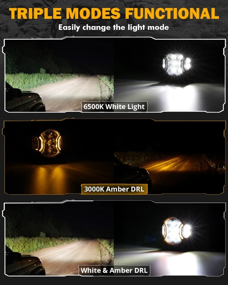 AUXBEAM 3" 108W LED Trabajo Luz de Conducción Punto Cubo Antiniebla Cápsulas Ámbar Tirador Lateral DRL Foto 2 de 4