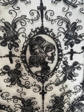 55 Inch Lace Fabric Soft Black Skull Lace Fabric Cross Floral Tulle Fabric for D