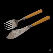 Vintage Antik Fisch Tranchier Besteck England um 1900-1920 Versilbert Punzen