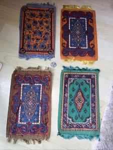 Lot of 4 Vintage Dollhouse Rugs Unique Colorful Miniature Textiles SEE PHOTOS