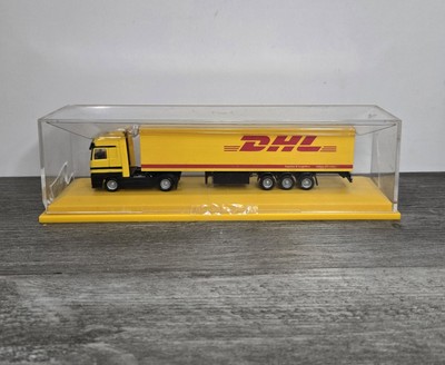 Matchbox Size Yellow Plastic DHL Semi Tractor Trailer Mercedes Truck Convoy Case