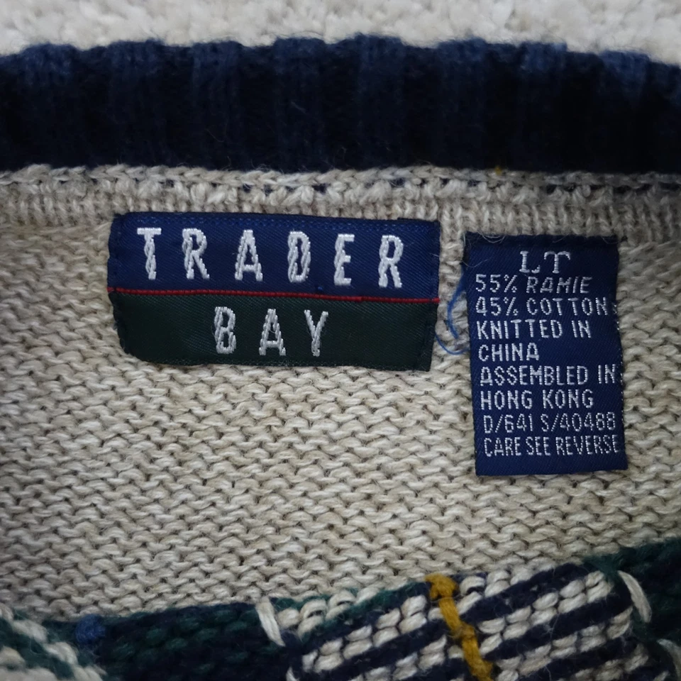 Trader Bay Jumper Mens Large Tall Tartan Plaid Knit Beige 90s Preppy Vintage - Image 4 of 4