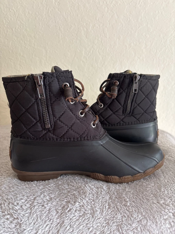Botas de pato impermeables Sperry para mujer 6,5 negras de goma con cordones cremallera Foto 4 de 4
