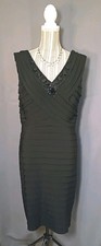 ADRIANNA PAPELL Black LBD Sleeveless Body Con Beaded Ruffle Formal Dress 4
