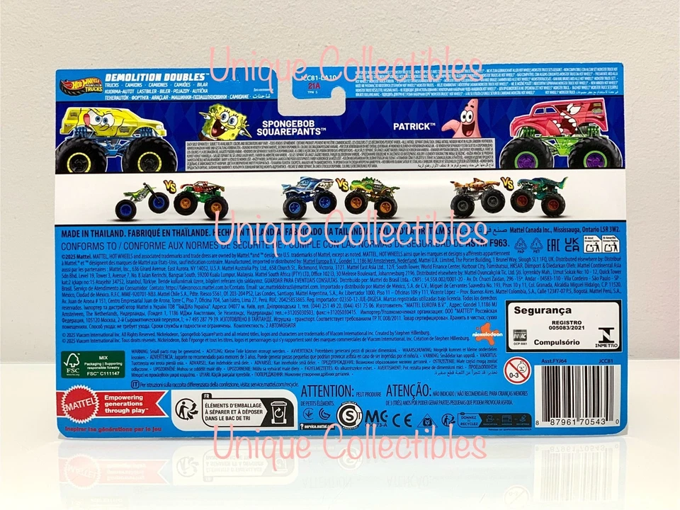 Hot Wheels Monster Trucks SpongeBob SquarePants vs Patrick Demolition Doubles - Image 2 of 2