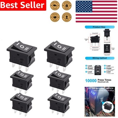 3-Way Rocker Switch 6Pcs 12V Black Auto Boat Toggle On/Off/On 3 Pin AC 6A/250V