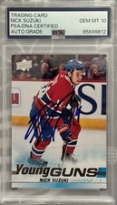 Nick Suzuki Signed Upper Deck Young Guns Rookie Card PSA/DNA 10 Auto NHL. rookie card picture
