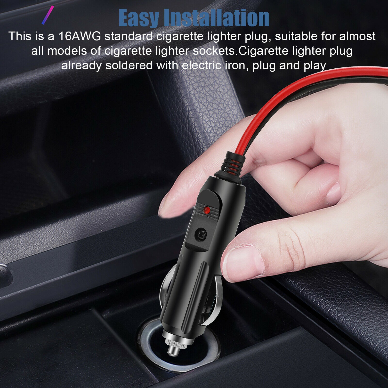 2X DC 12V Fused LED Light Car Cigarette Lighter Male Plug Adapter with Leads