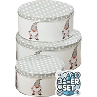 Casajame 3Er Set Metall Keksdose PläTzchendose Rund Graue Sterne Wichtel V15