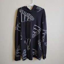 adidas Black Youth Crewneck Long SleeveHoodie with White Logo Print Medium 10/12