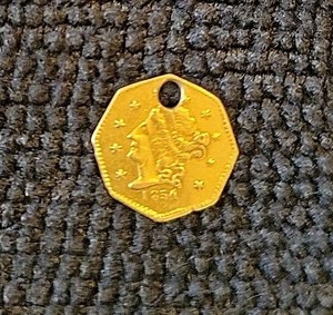 1854 California Cal Fractional Gold Half 1/2 Liberty Head Dollar Octagon Holed