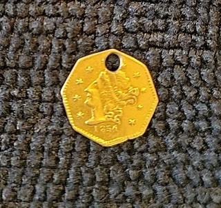 1854 California Cal Fractional Gold Half 1/2 Liberty Head Dollar Octagon Holed