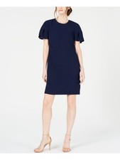 TRINA TURK Womens Navy Petal Sleeve Crepe Above The Knee Party Shift Dress 0