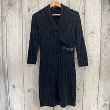 Calvin Klein SMALL Black Knit Sweater Dress A-Line Knee Length Long Sleeve