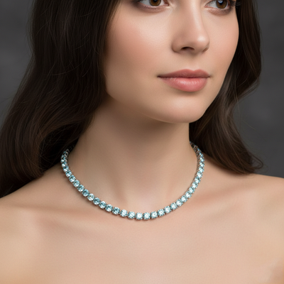 #ad #ad Ice Blue Diamond Necklace 18 Inches 45 Ct 5mm FREE Diamond Studs. FREE Tariffs $880.00