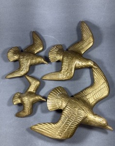 Vintage MCM Gold Chalk Ware Flying Birds Wall Decor Set 4 Seagulls