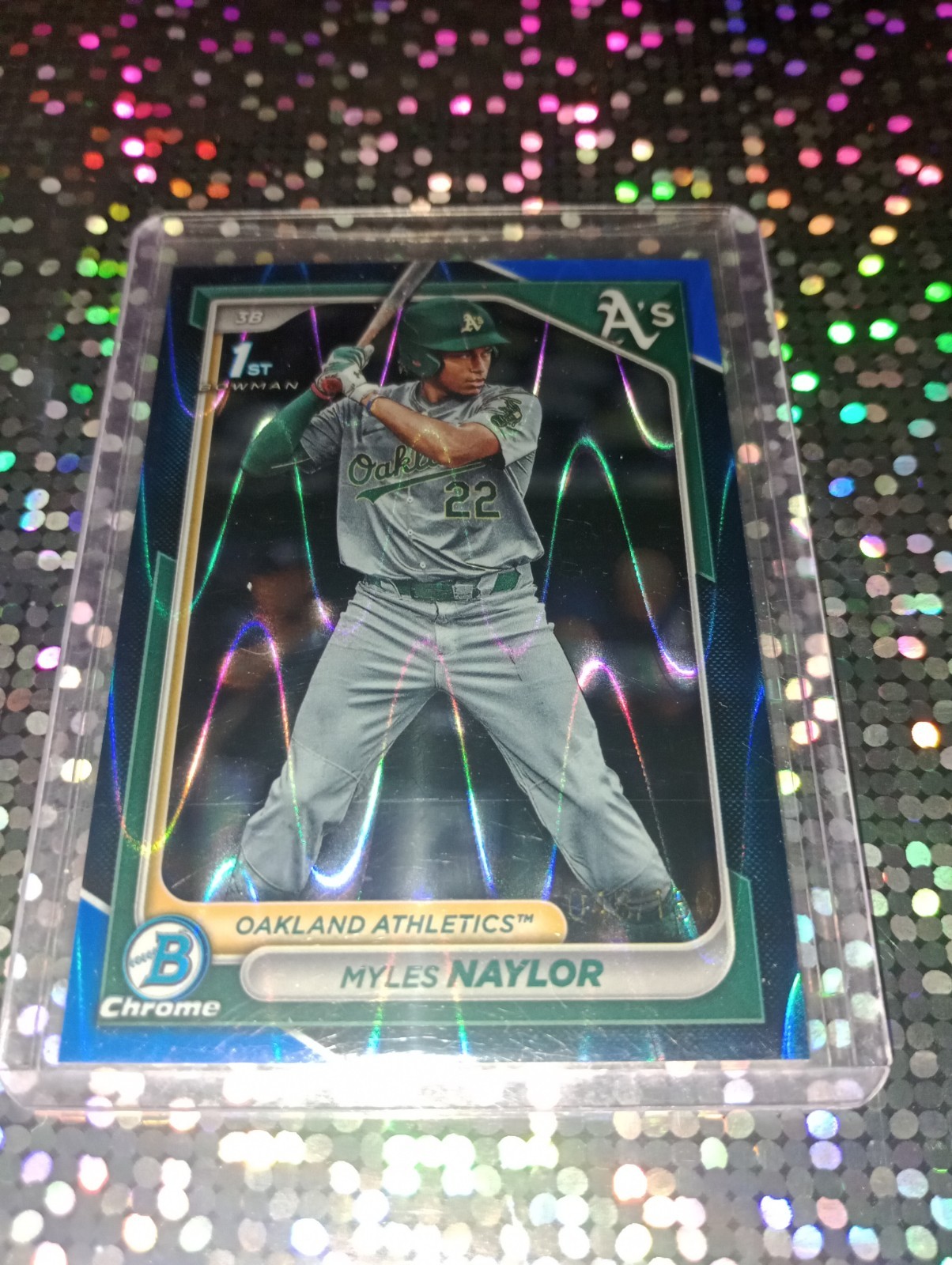 Myles Naylor 2024 Bowman Chrome 1st Blue Raywave Refractor /150 Athletics