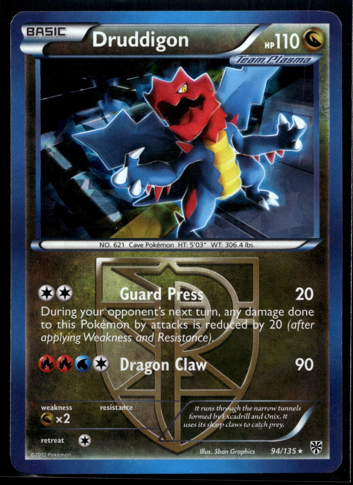 2013 Pokemon Plasma Storm 94 Druddigon Holo Cracked Ice LP 