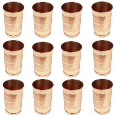 Handmade  Pure Copper Tumblers Glass Mug Silver Touch Drinking Cups Set Of 12Pcs