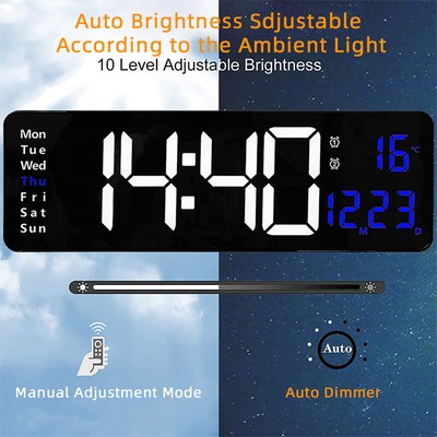 16''LED Digital Wanduhr Elektronischer Alarm Temperatur Datum Fernbedienung USB