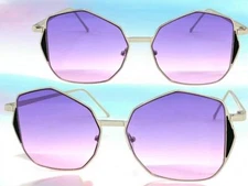 Classic Vintage Retro Hippie Style SUN GLASSES Unique Silver Frame Purple Lens