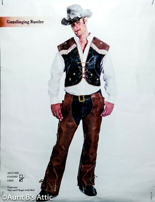 Cowboy Chaps & Vest Costume Br Vinyl Snake Skin Prt Chaps Belt Vest W/ Fringe XL