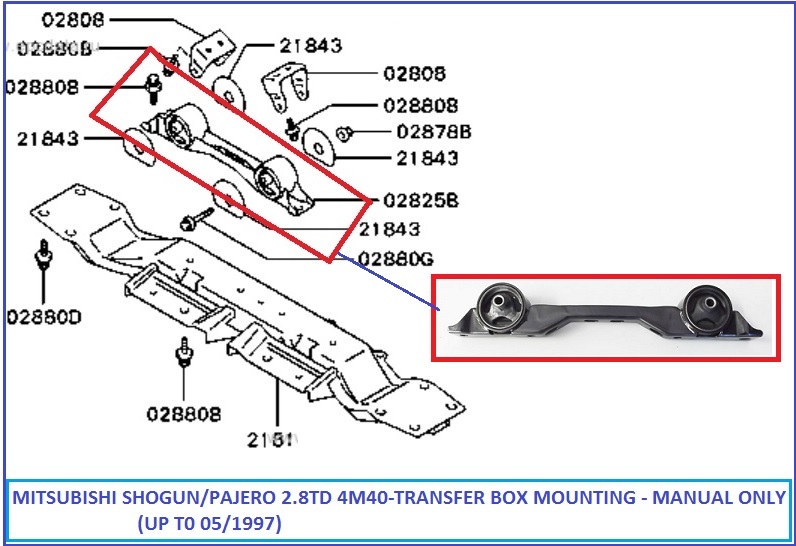 TRANSFER BOX MOUNT MANUAL for MITSUBISHI PAJERO / SHOGUN 2.8TD 4M40 (->05/1997)
