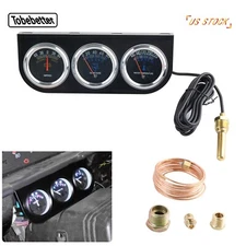 Black 2'' 52mm Triple Gauge Set Water Temp Oil Pressure AMP Meter Mechanical New