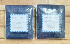 Pine Cone Hill Pillow Sham Standard Blue Quilt Denim Cotton NEW Set of 2